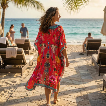 Short Silk Embellished Kaftan Sienna