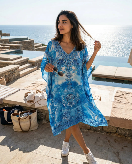 Short Silk Embellished Kaftan Tuscany