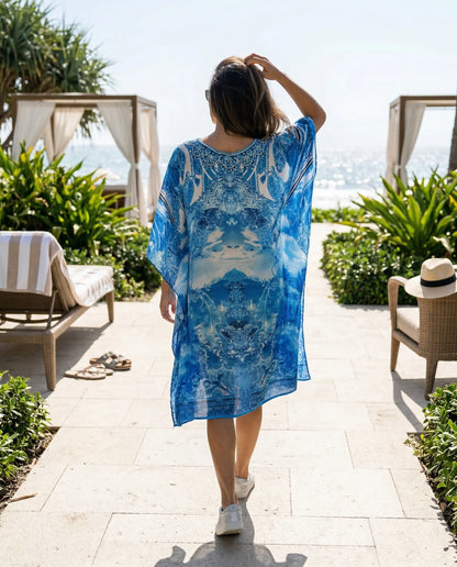 Short Silk Embellished Kaftan Tuscany