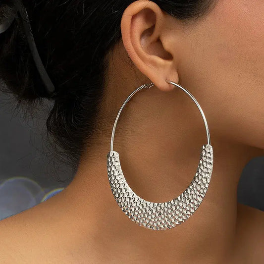 Large Hammered Hoop Earrings - Kaftans that Bling