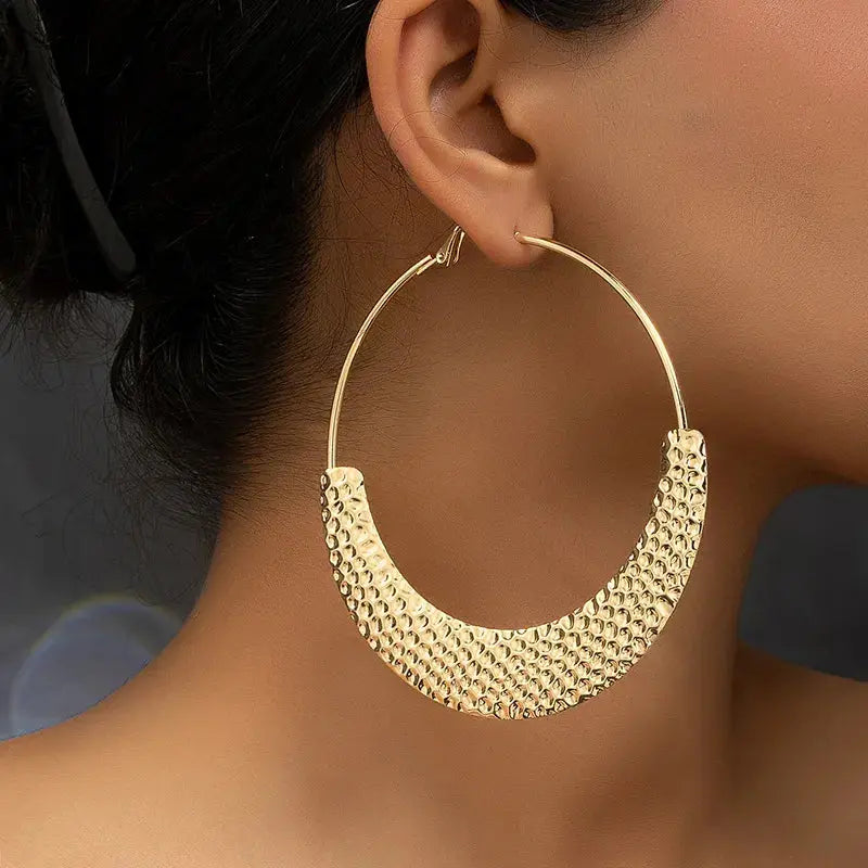 Large Hammered Hoop Earrings - Kaftans that Bling