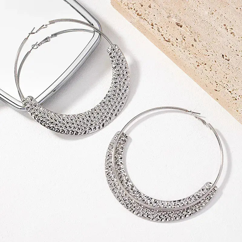 Large Hammered Hoop Earrings - Kaftans that Bling