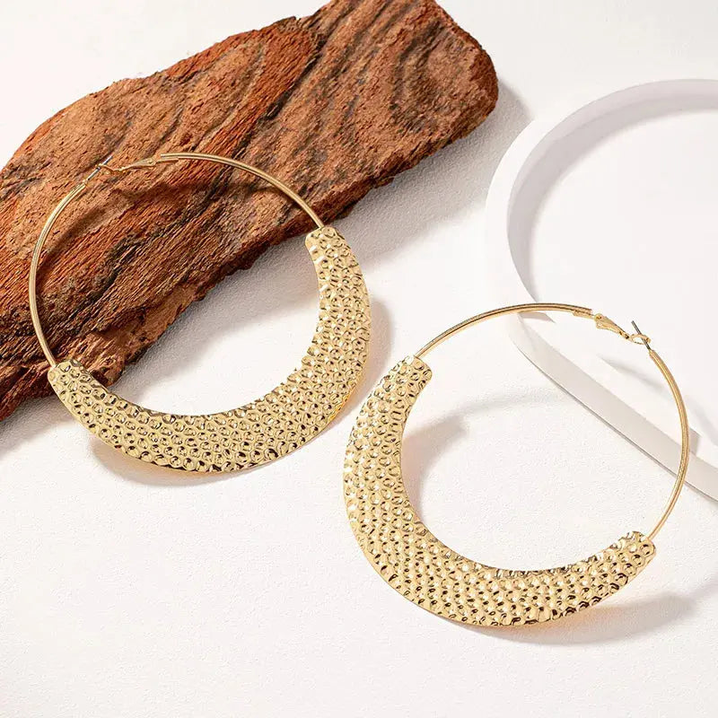 Large Hammered Hoop Earrings - Kaftans that Bling