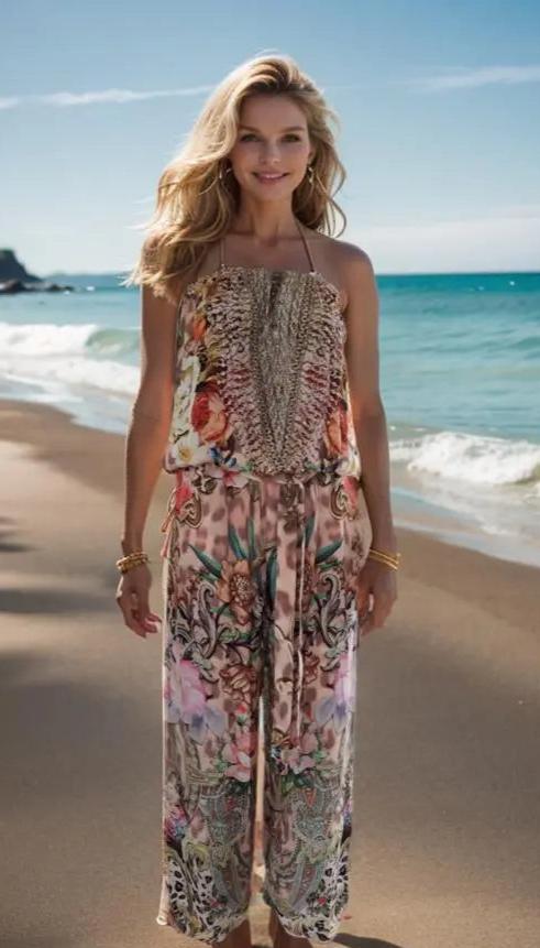 strapless jumpsuit Floral Leopard Strapless Embellished Jumpsuit Kaftans that Bling  Kaftans that Bling