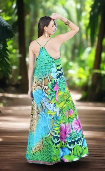 T-Back Long Maxi Dress-Aloha Floral-Kaftans that Bling