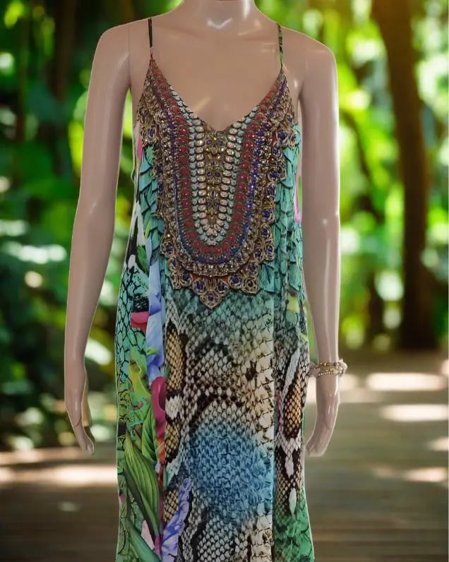 T-Back Long Maxi Dress-Aloha Floral-Kaftans that Bling