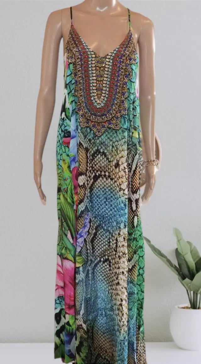 T-Back Long Maxi Dress-Aloha Floral-Kaftans that Bling