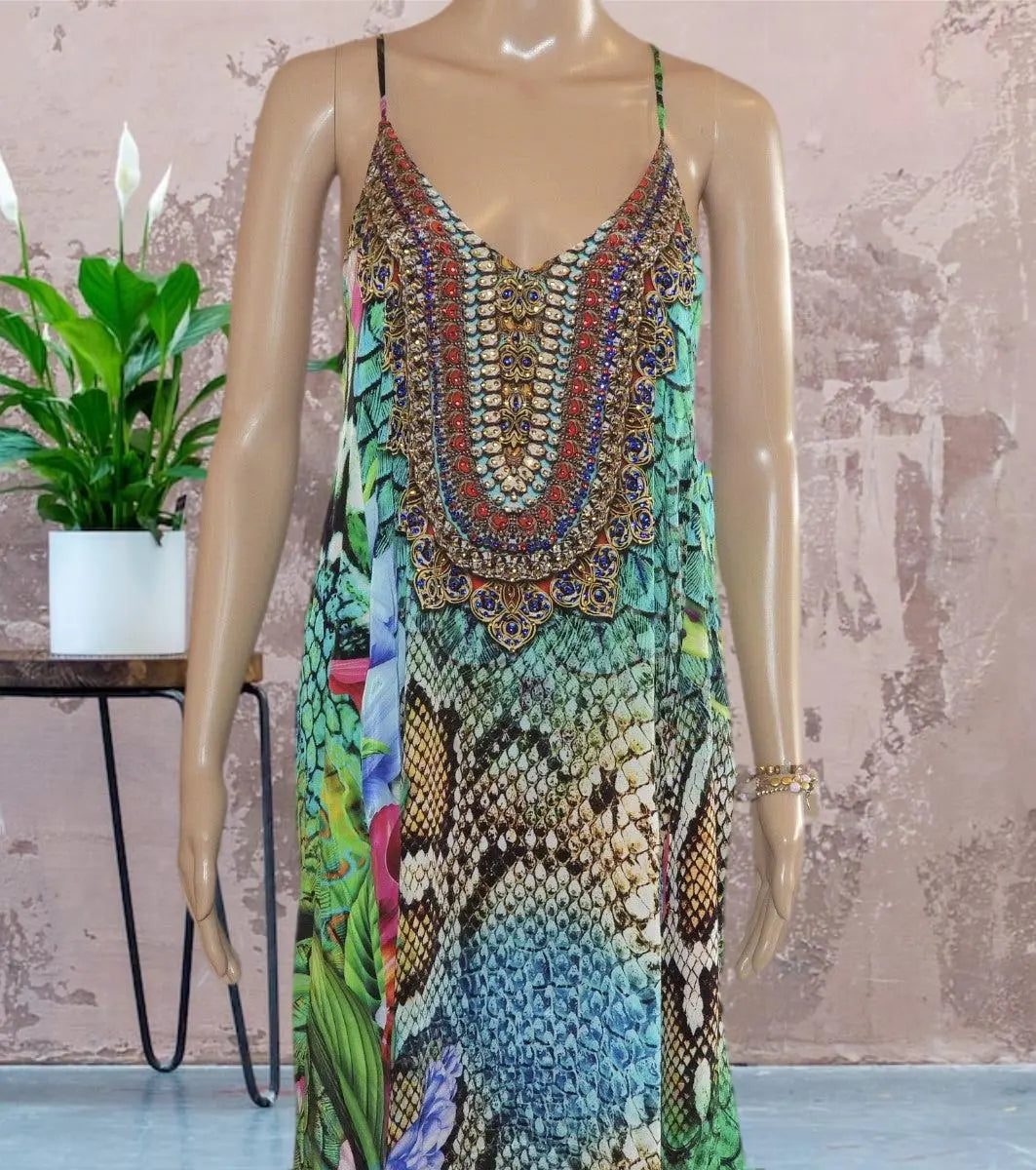 T-Back Long Maxi Dress-Aloha Floral-Kaftans that Bling