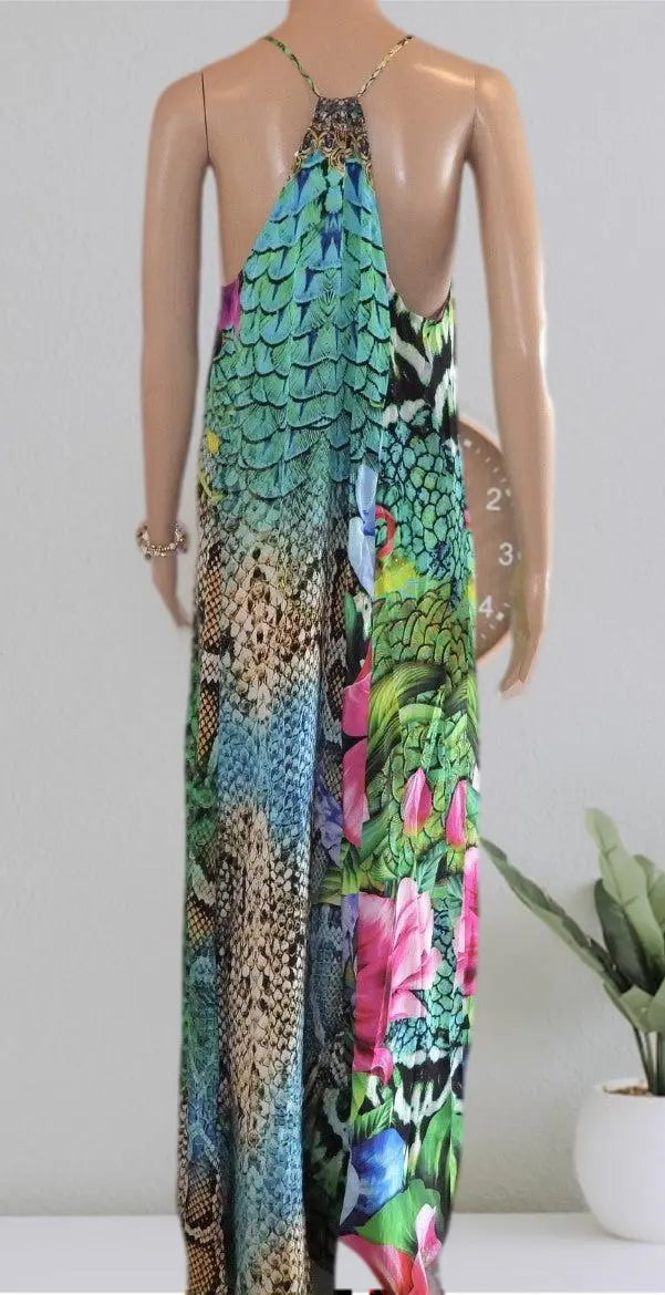 T-Back Long Maxi Dress-Aloha Floral-Kaftans that Bling