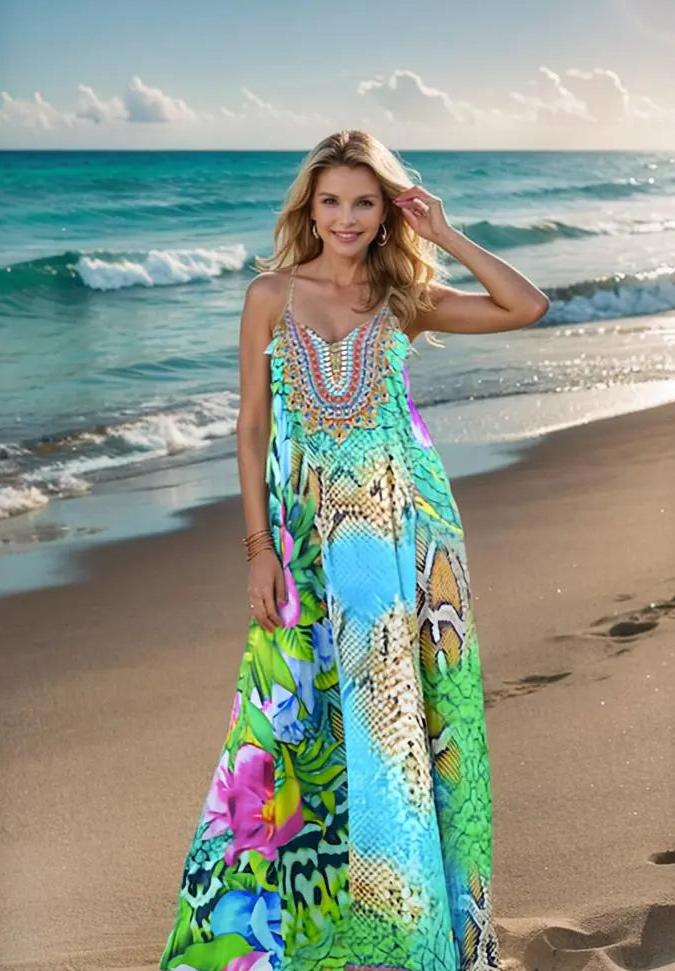 t-back maxi dress T-Back Long Maxi Dress-Aloha Floral Kaftans that Bling  Kaftans that Bling