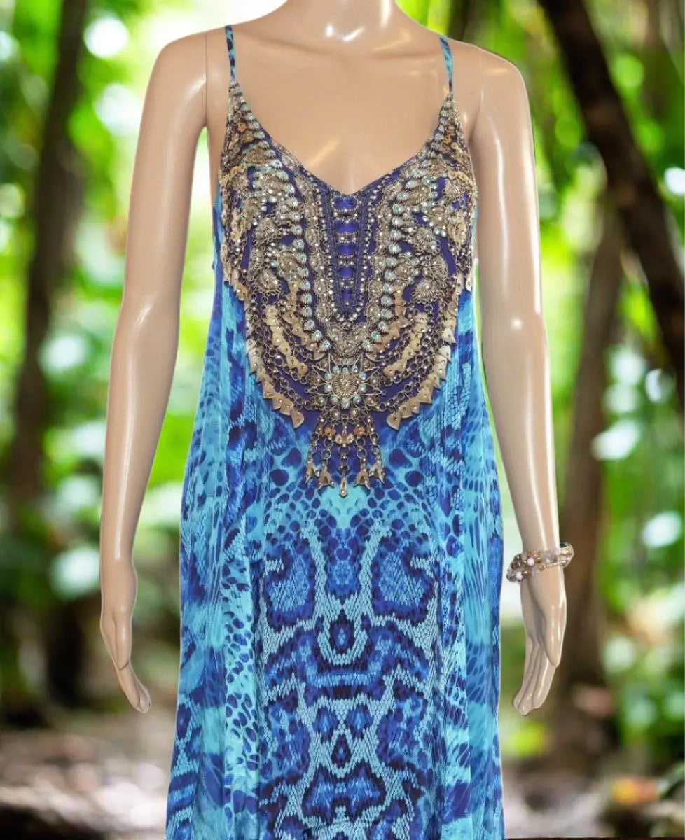 T-Back Long Maxi Dress-Blue Rattler-Kaftans that Bling