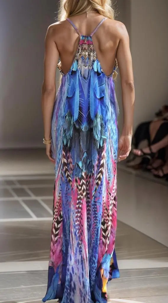 t-back maxi dress T-Back Long Maxi Dress-Costal Feather Kaftans that Bling  Kaftans that Bling