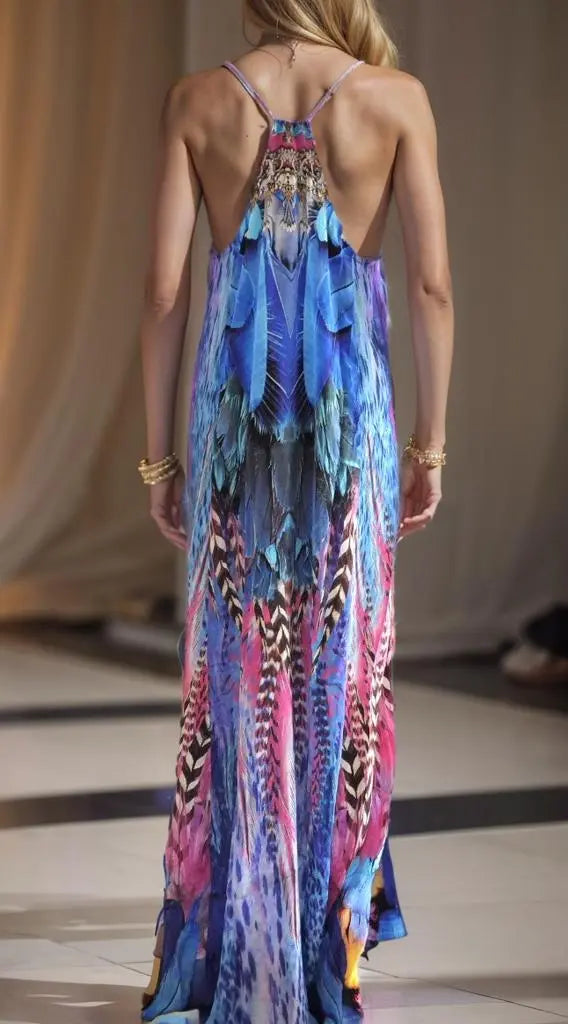 t-back maxi dress T-Back Long Maxi Dress-Costal Feather Kaftans that Bling  Kaftans that Bling