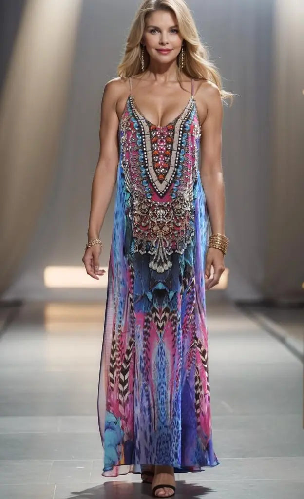 t-back maxi dress T-Back Long Maxi Dress-Costal Feather Kaftans that Bling  Kaftans that Bling