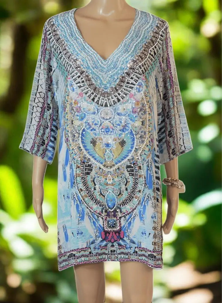 Cleopatra Silk Hand beaded Tunic Dress by Fashion Spectrum - Kaftans that Bling