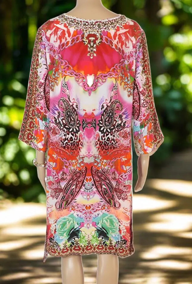 Tegan Silk Hand beaded Tunic Dress by Fashion Spectrum - Kaftans that Bling