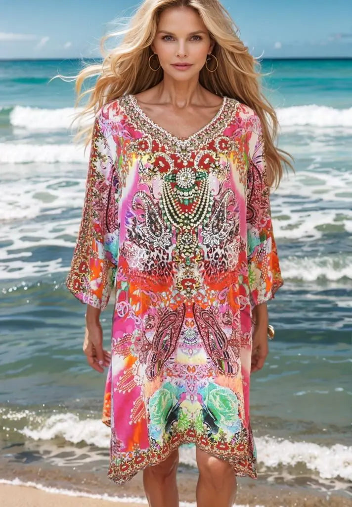 tunic Tegan Silk Hand beaded Tunic Dress by Fashion Spectrum fashion spectrum  Kaftans that Bling