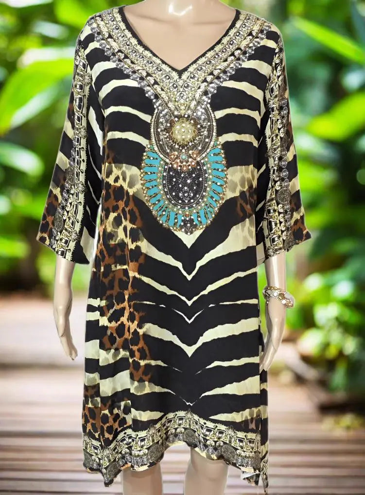 Zambassi Silk Hand beaded Tunic Dress by Fashion Spectrum - Kaftans that Bling