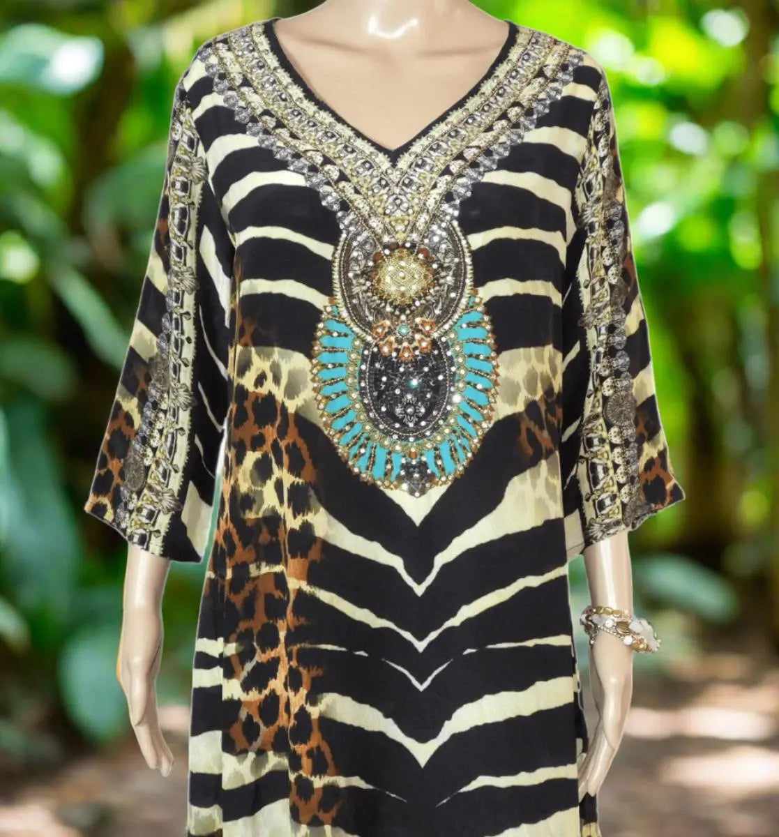 Zambassi Silk Hand beaded Tunic Dress by Fashion Spectrum - Kaftans that Bling