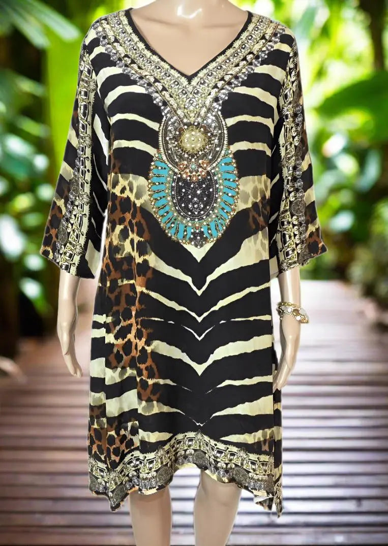 Zambassi Silk Hand beaded Tunic Dress by Fashion Spectrum - Kaftans that Bling