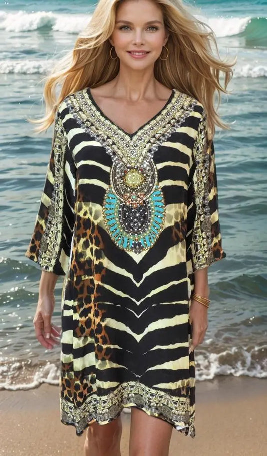 tunic Zambassi Silk Hand beaded Tunic Dress by Fashion Spectrum fashion spectrum  Kaftans that Bling