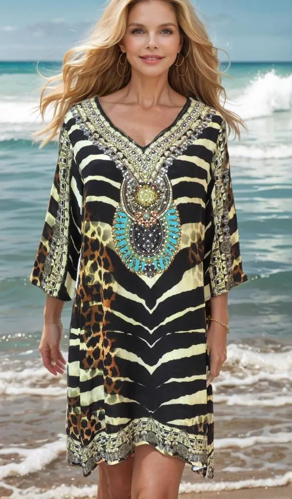 tunic Zambassi Silk Hand beaded Tunic Dress by Fashion Spectrum fashion spectrum  Kaftans that Bling