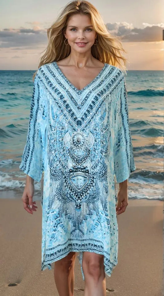 tunic dress Hand beaded Silk Tunic Dress - Egyptian-by Fashion Spectrum fashion spectrum  Kaftans that Bling