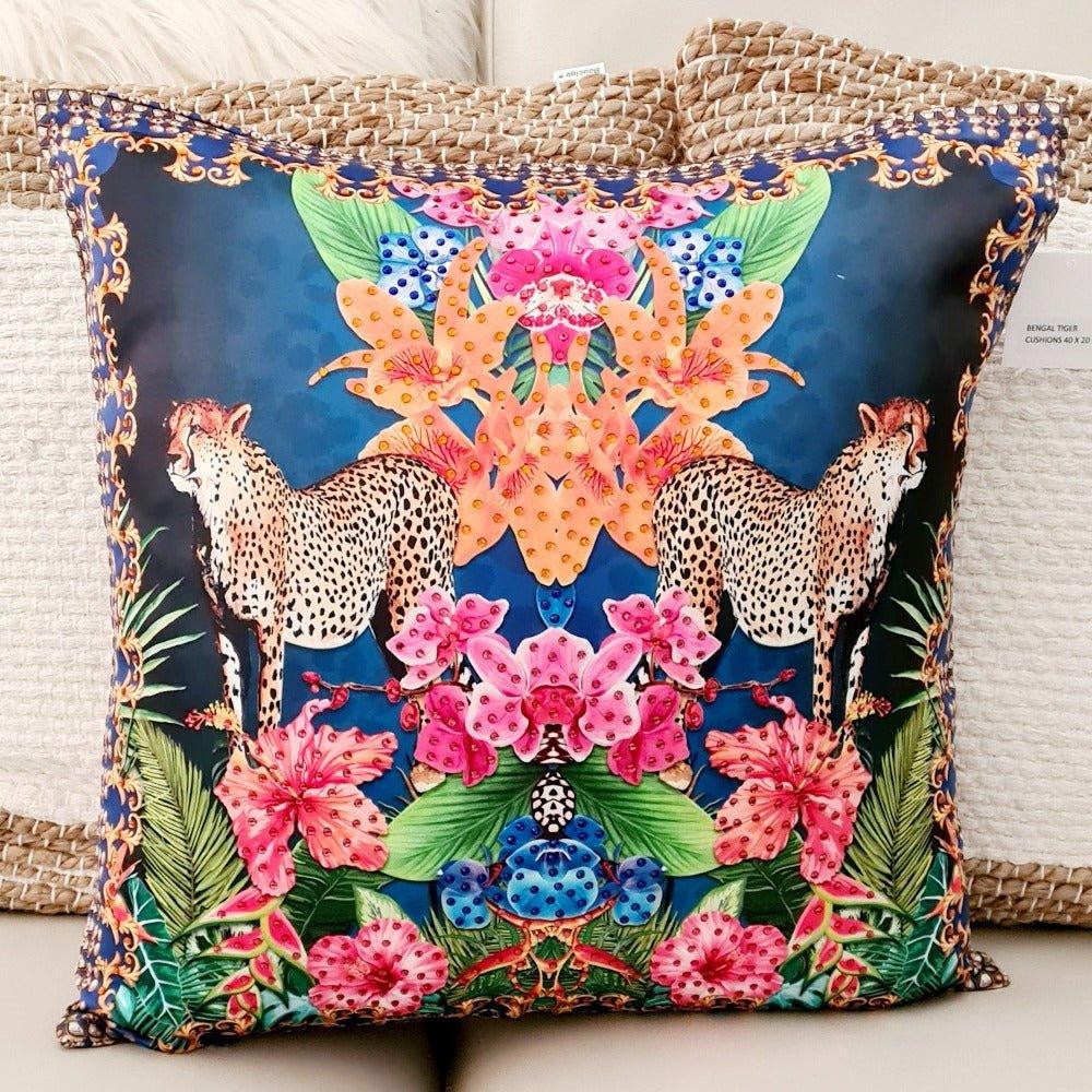 Bengal Tiger Silky Embellished Cushion Cover - Kaftans that Bling