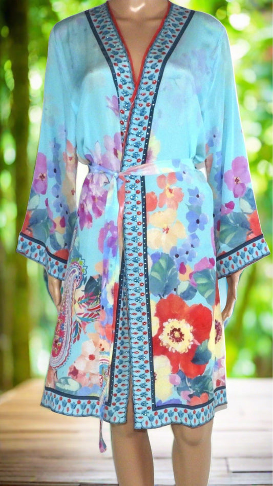 Blossom short Silk Kimono by Kaftans that Bling - Kaftans that Bling