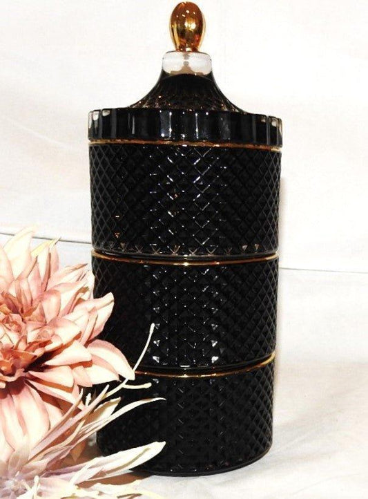 Tripple Stacker Deluxe Soy Candle (Gloss Black/Gold) 900mls - Kaftans that Bling
