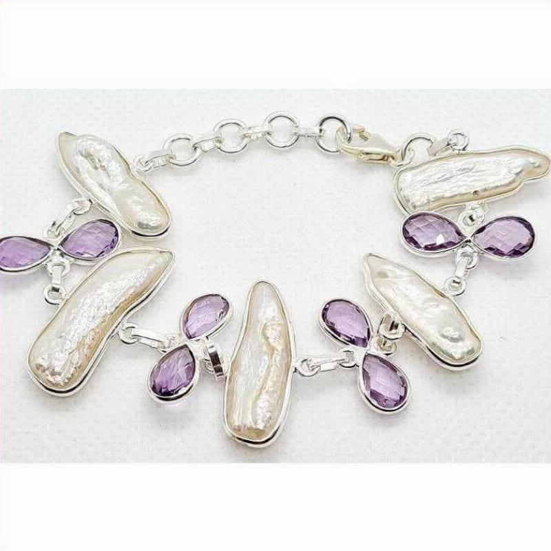 Amethyst & biwa pearl solid sterling silver tennis bracelet - Kaftans that Bling