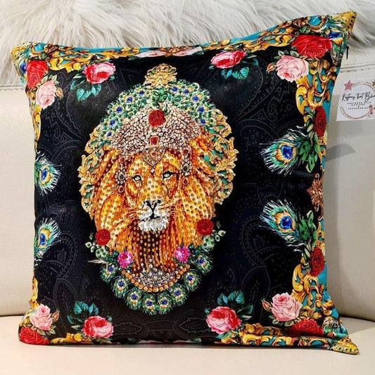 Lioness Silky Embellished Cushion Cover - Kaftans that Bling