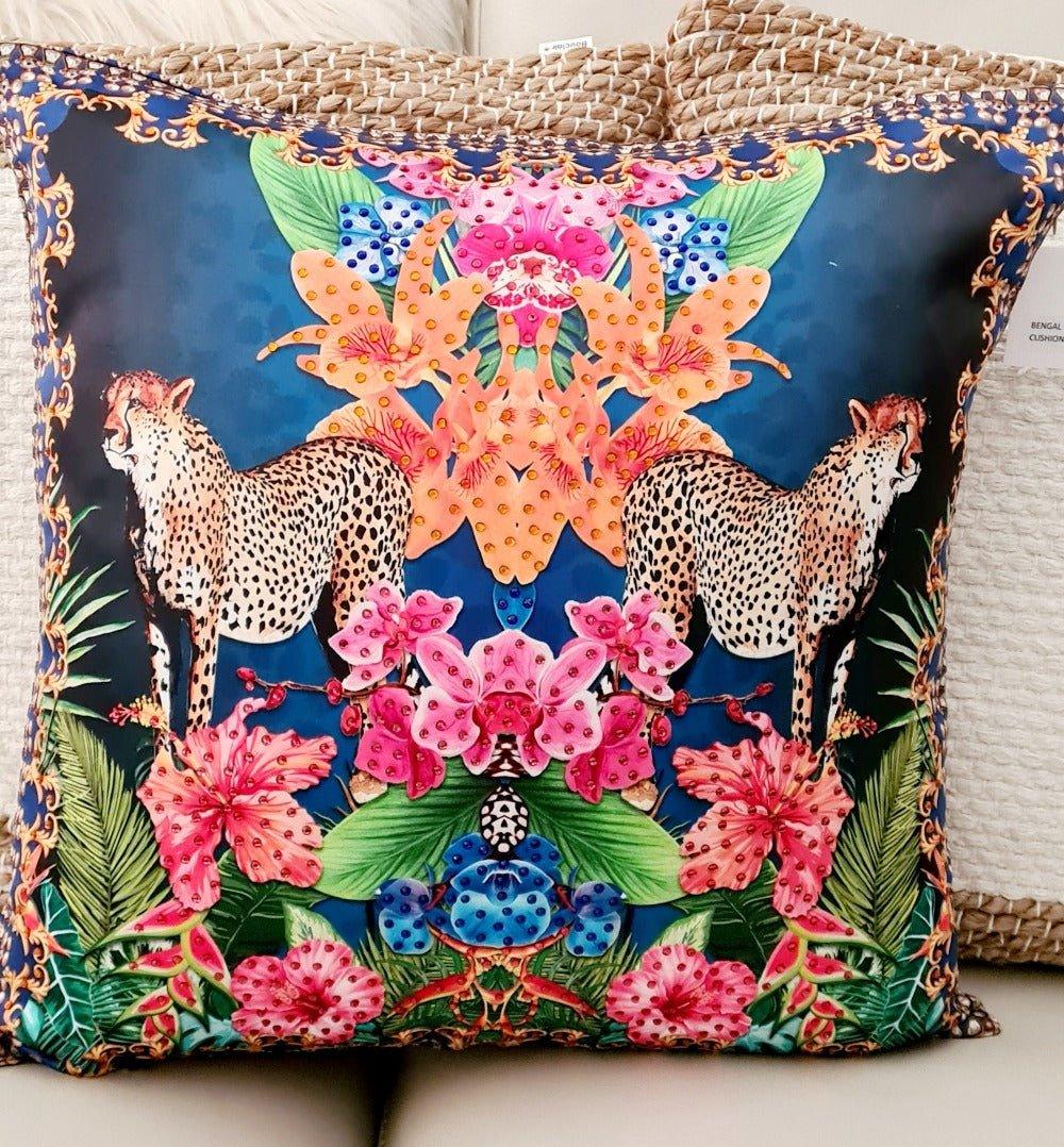 Bengal Tiger Silky Embellished Cushion Cover - Kaftans that Bling