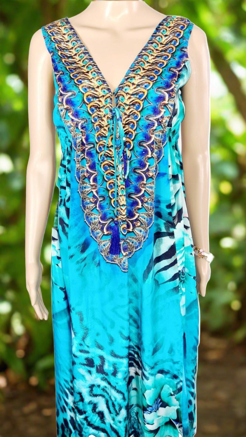 Into the Wild Front Split Maxi Dress - Kaftans that Bling