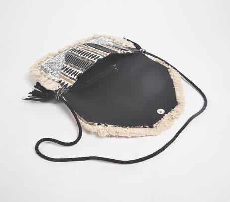 Metallic sequin embellished & fringed sling bag - Kaftans that Bling