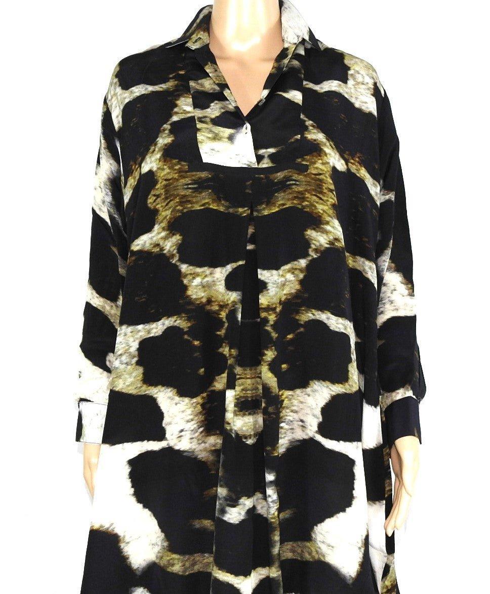 Snow Leopard Silk Swing Shirt - by Fashion Spectrum - Kaftans that Bling