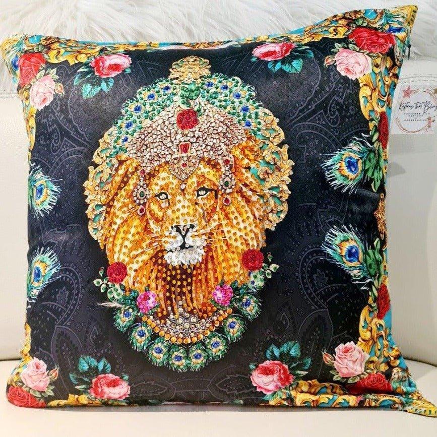Lioness Silky Embellished Cushion Cover - Kaftans that Bling