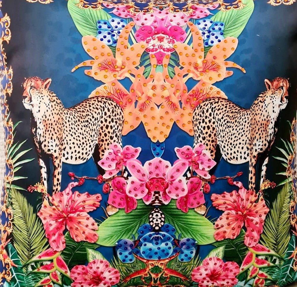 Large Square Embellished Silk Scarf Bengal Tiger - Kaftans that Bling