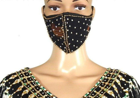 Silk triple lined beaded face mask - Kaftans that Bling