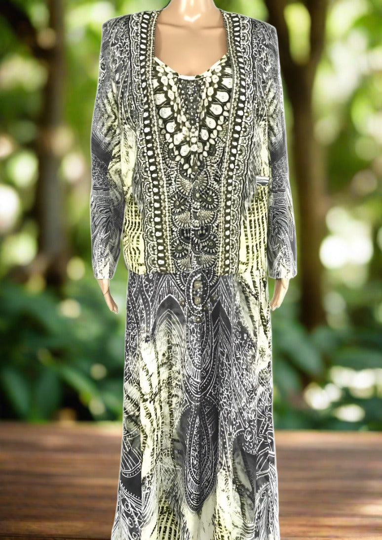Silk Tailored Jacket with Beading- Amalfi Olive-by Fashion Spectrum - Kaftans that Bling