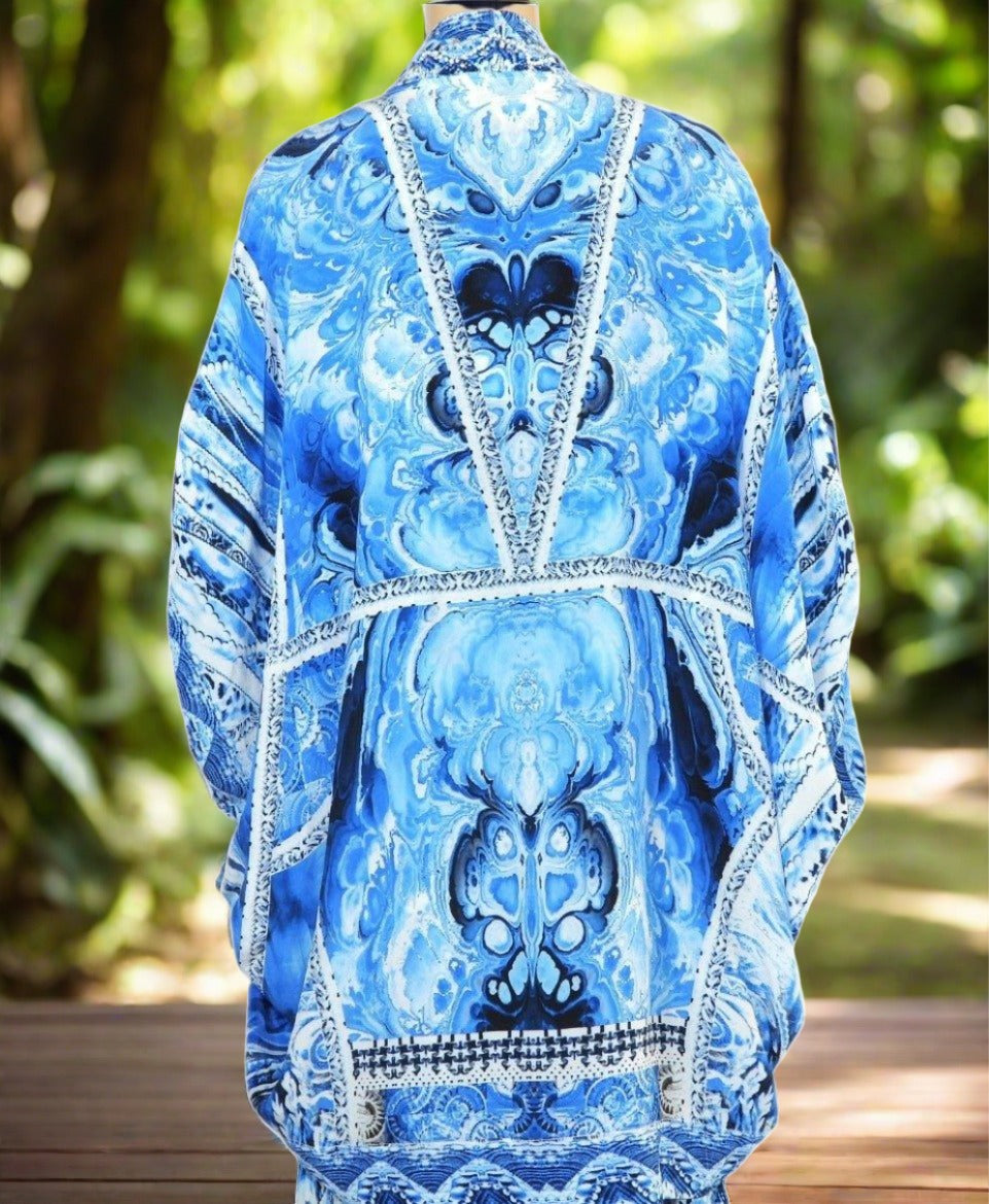 Paluma blue short silk cape - Kaftans that Bling