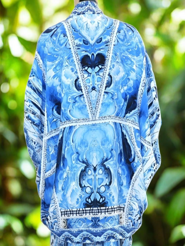 Paluma blue short silk cape - Kaftans that Bling