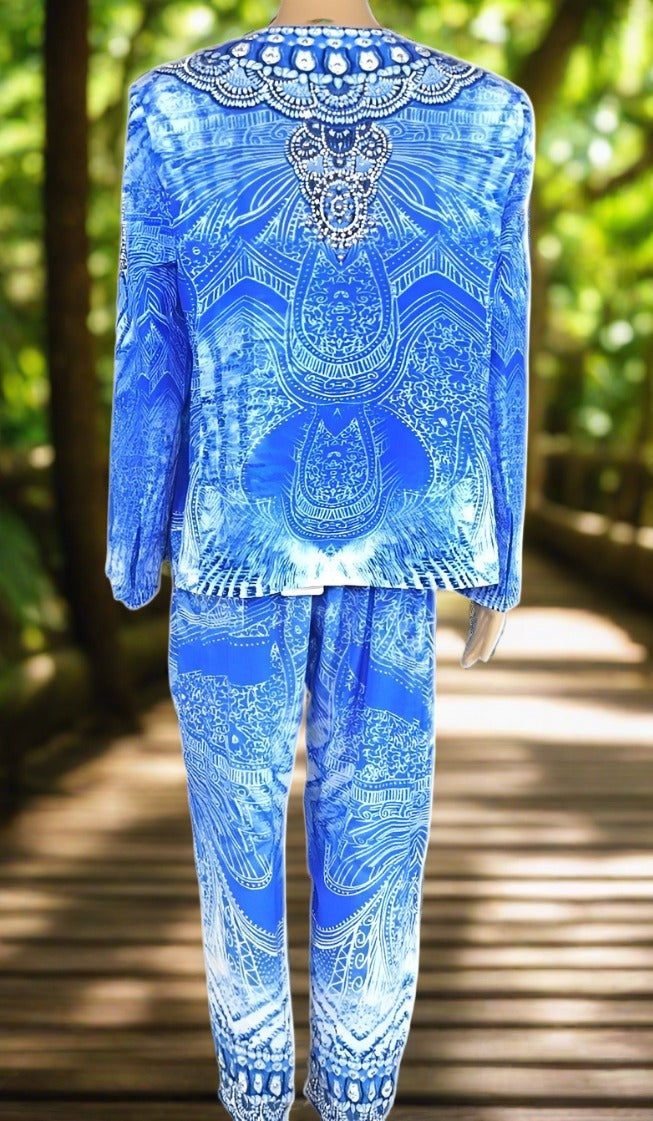 silk Pants- Amalfi Blue - Kaftans that Bling